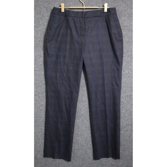 Akris Punto Pants - Akris Punto Pants Women 10 Blue Plaid Wool Cashmere High Rise Straight Leg 30.5"
